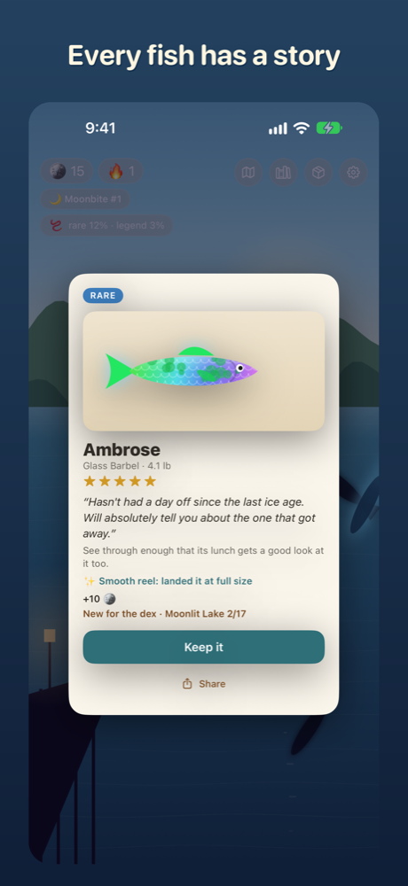 Moonbite screenshot: Every fish comes with a story